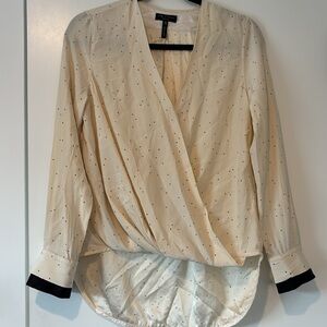 rag & bone 100% Silk hi low blouse size extra small cream with black stars